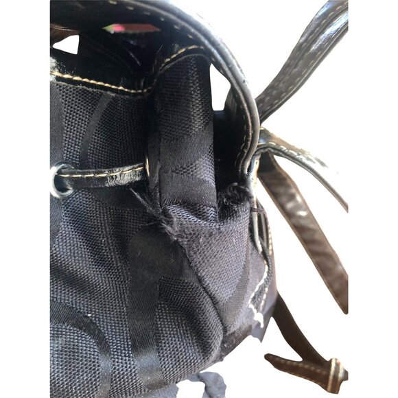 WOMENS BLACK CANVAS & NYLON BACKPACK INSIDE/OUTTER POCKETS, DRAW STRING CLOSURE main image 5